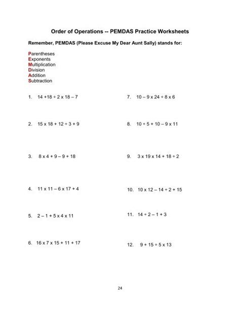 order of operations pemdas practice worksheets